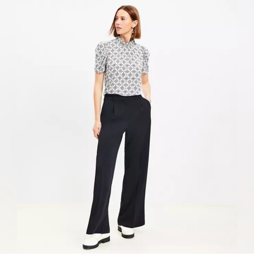 NWT LOFT Peyton Wide Leg Trousers Black, Curvy 6